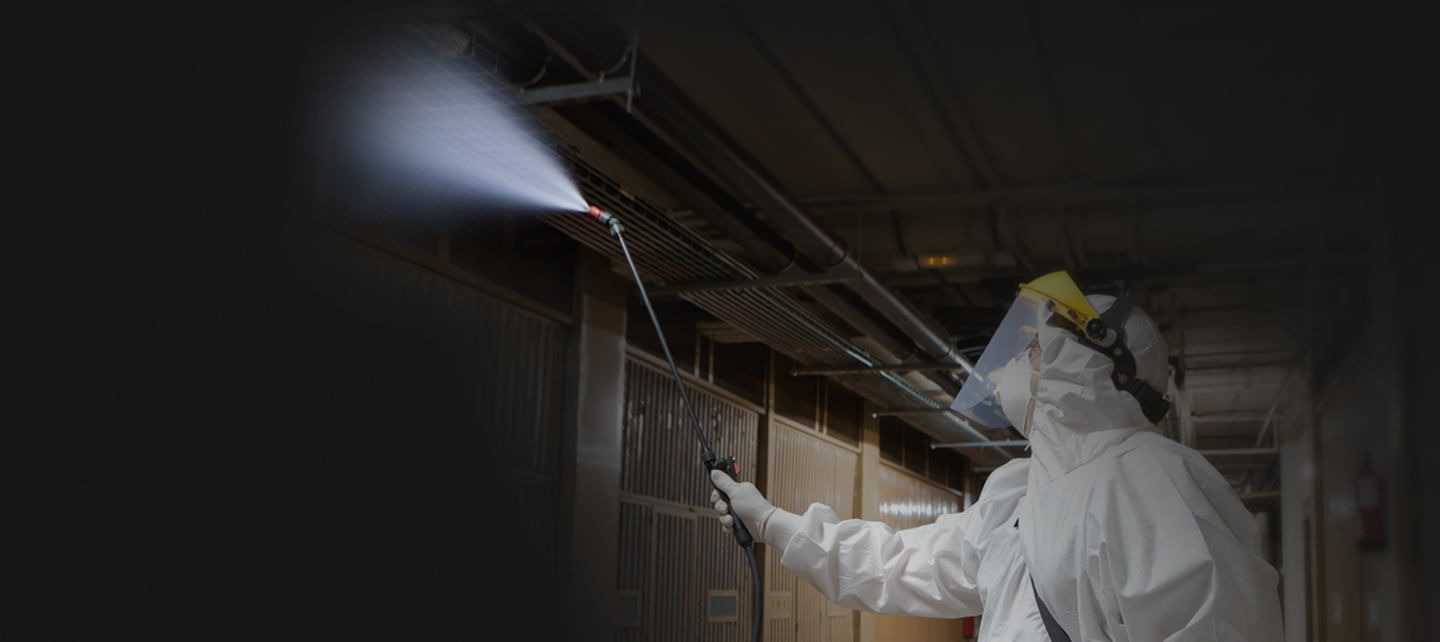 Disinfectant spraying on surfaces
