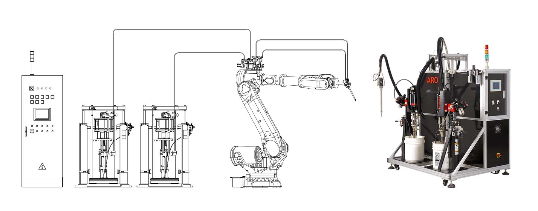 ARO双组份齿轮泵涂胶系统，采用齿轮泵式的定量机构，标准化的系统配置